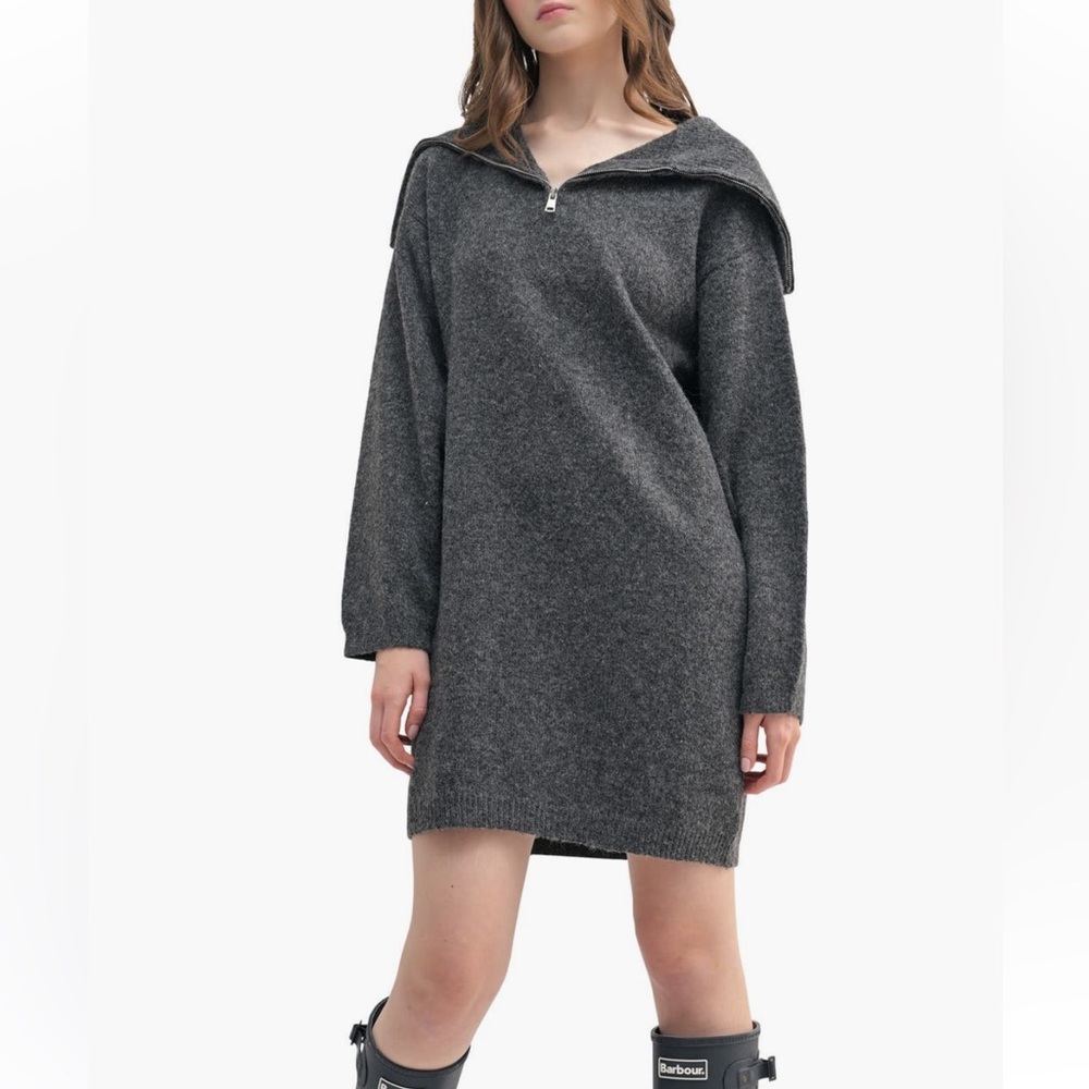 All in Favor Charcoal Zip Collar Long Sleeve Mini Sweater Dress